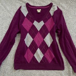 purple argyle sweater